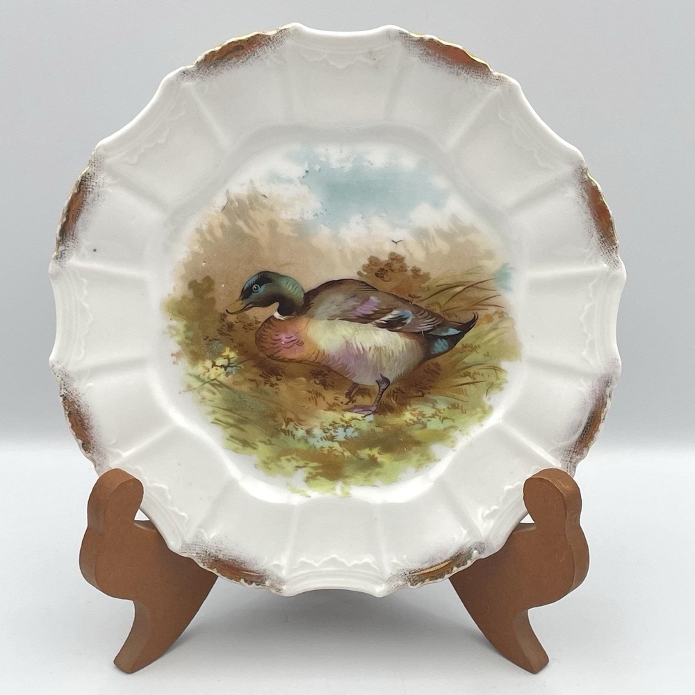 Antique 1920s Silesia Germany Mallard‎ Duck Porcelain Cabinet Plate 8"